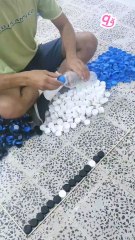 Built a #3d staircase illusion using 1,872 bottle caps! ♻️🧱