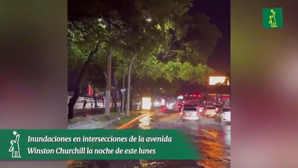 Inundaciones en intersecciones de la avenida Winston Churchill la noche de este lunes
