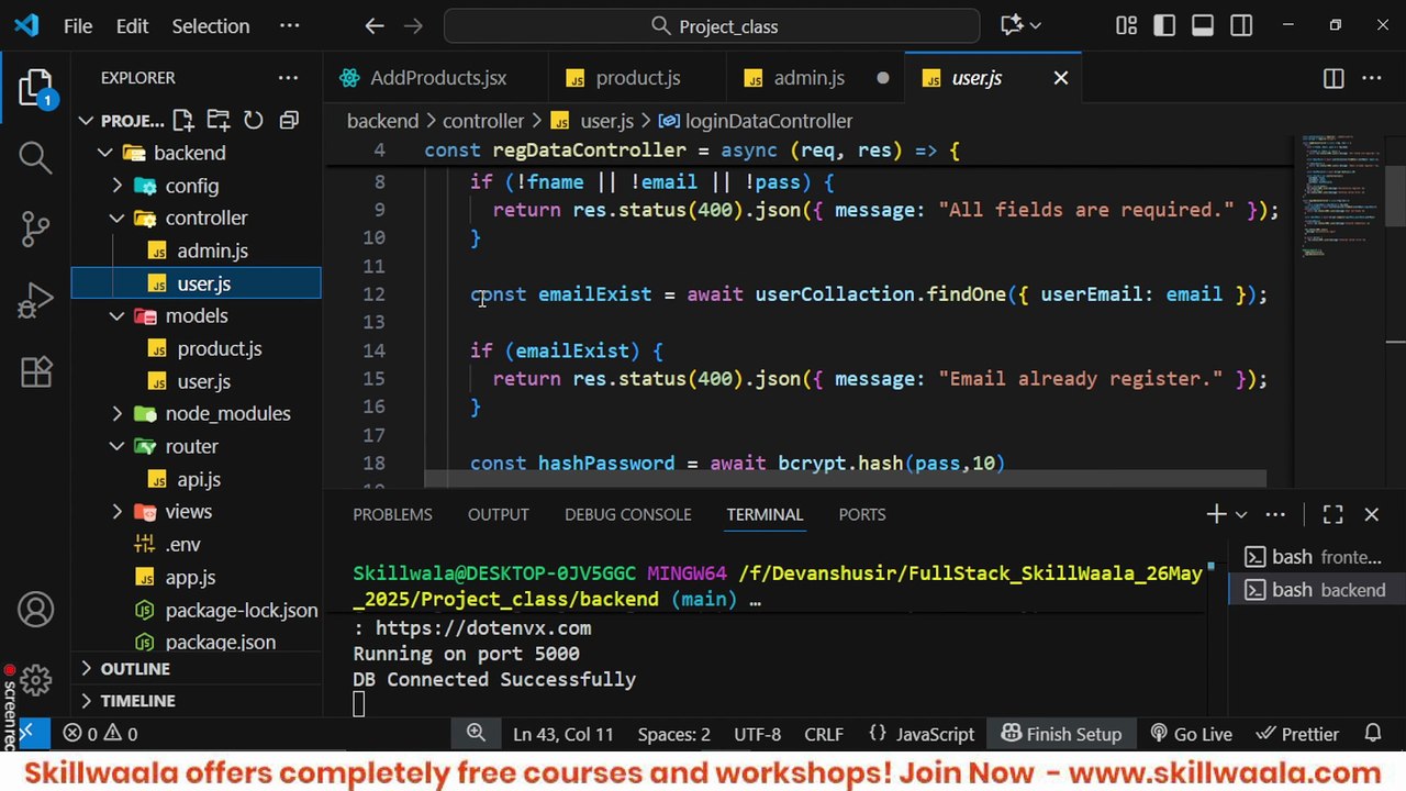 📖 Today’s Class: Building Complete Admin — Add Product (Frontend + Backend) 📅 Skillwaala’s Free Full Stack Web Development Course