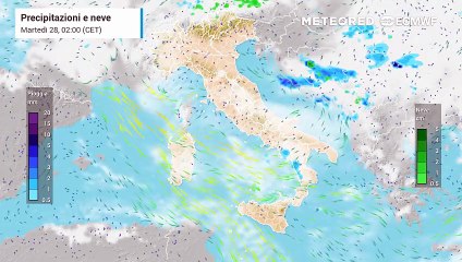 Precipitazioni previste per domani, mercoledì 29 ottobre