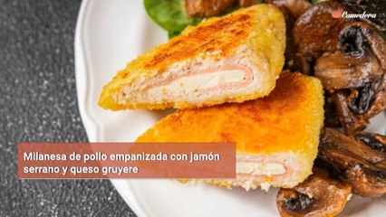 Milanesa de pollo empanizada con jamón serrano y queso gruyere