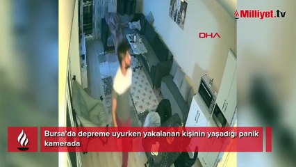 Depreme uyurken yakalanan kişinin yaşadığı panik kamerada