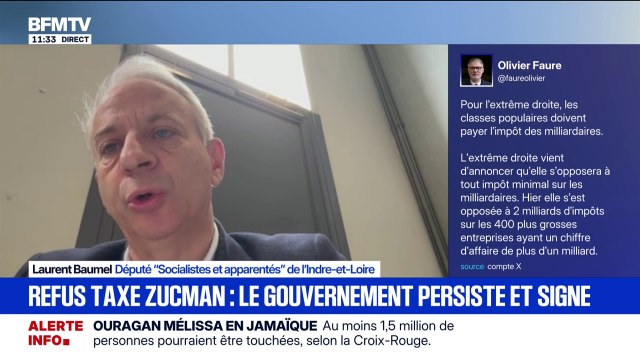 Taxe Zucman: On a été mandaté pour amener de la justice fiscale dans ce pays , affirme Laurent Baumel (PS)