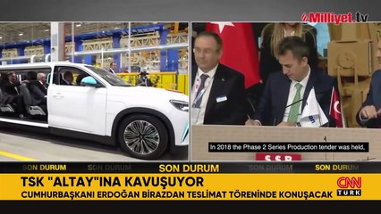 3 Altay tankı envantere giriyor! Erdoğan, tören alanına özel üretim Togg ile geldi