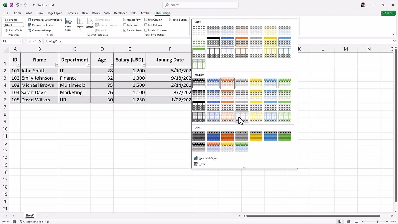 Microsoft Excel 32 Inserting Tables