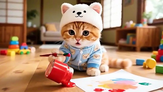 Ginger kitten gets muddy indoor🐈mama get teach A caute lesson