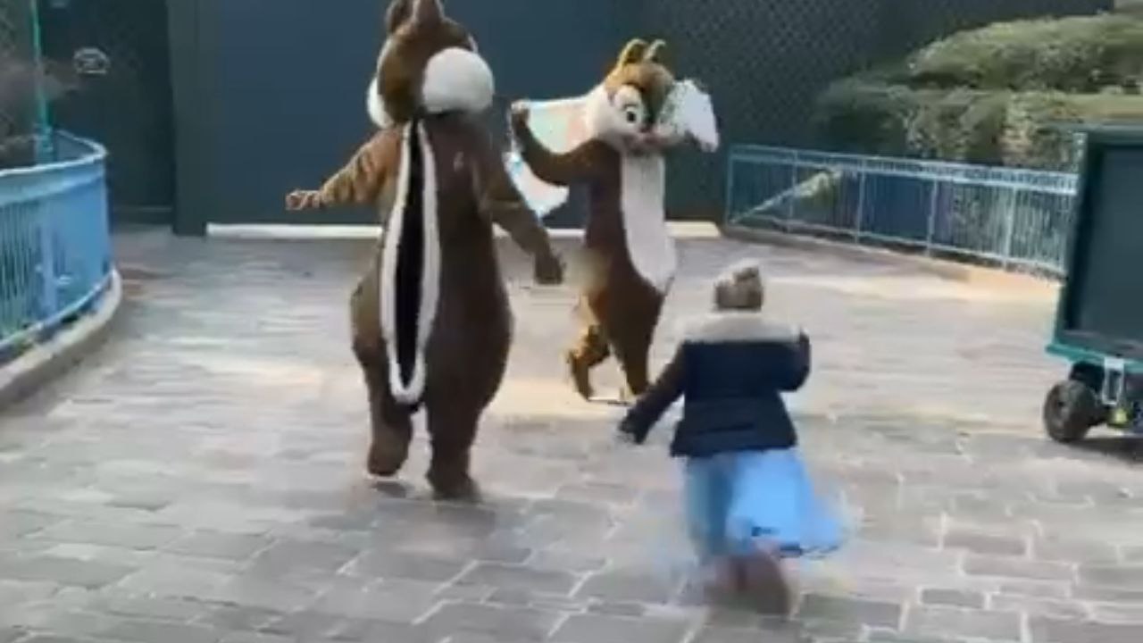 Birthday girl shares joyful moment with Chip and Dale during memorable Disneyland Paris trip