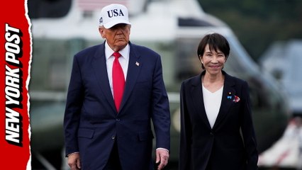 Trump arrives side-by-side with Japan PM Sanae Takaichi at USS George Washington in Tokyo