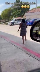 A heated fight at a 7-Eleven takes a terrifying turn 🚨 A furious driver aims her car at another woman as onlookers yell for her to move. “I’m on the phone with the cops!” she shouts, refusing to back down while chaos unfolds.