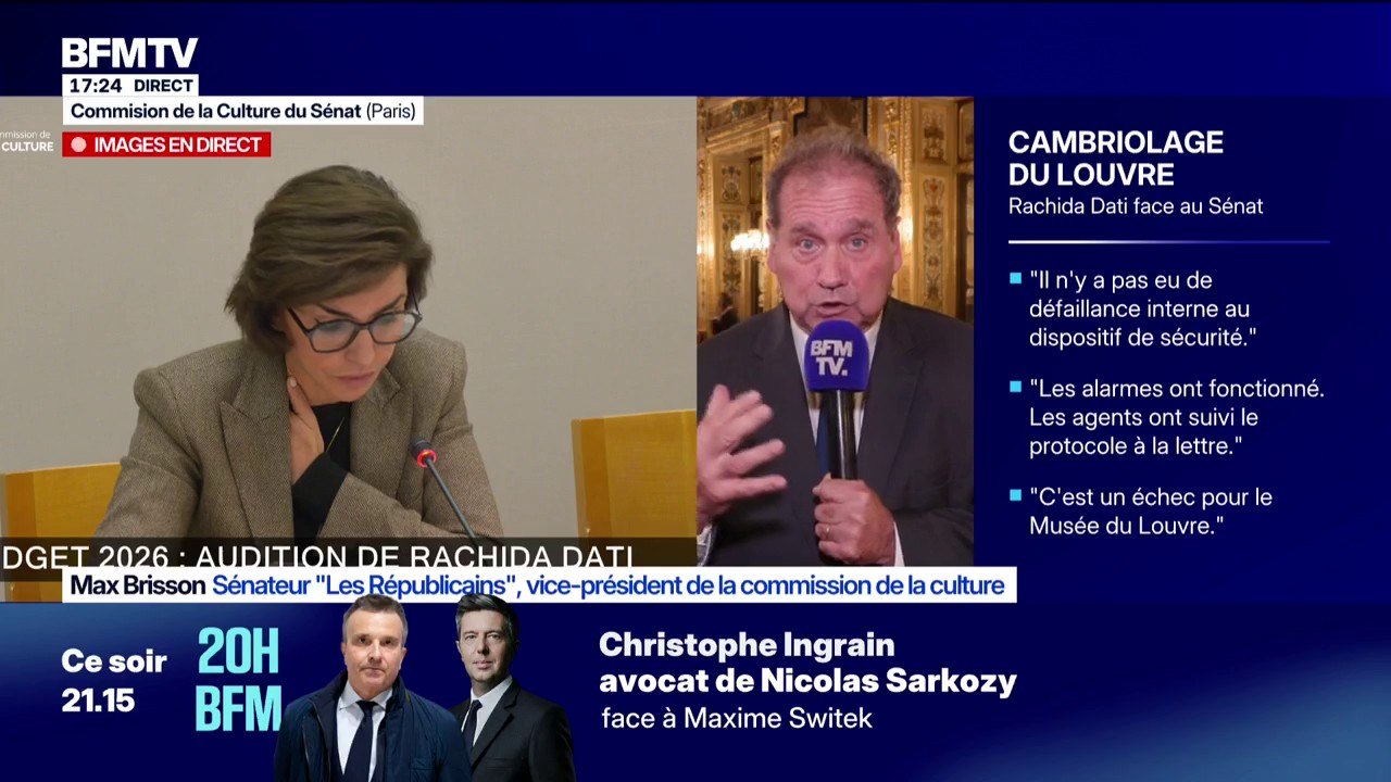 "Ce matin, des collègues qui étaient au Louvre sont sortis choqués du sous-investissement et des conditions dans lesquelles le personnel travaillait", fustige Max Brisson, sénateur Les Républicains, après le cambriolage