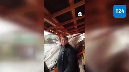 Ankara'da etkili olan fırtına nedeniyle bir caminin minaresi yıkıldı