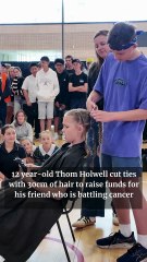 12 year-old Thom shaves his head in solidarity for mate battling cancer