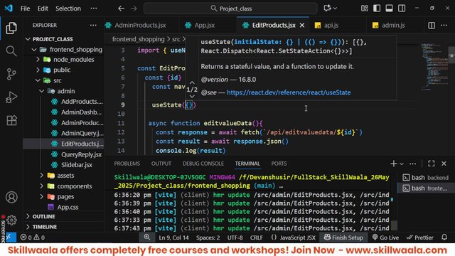📖 Today’s Class: Building Complete Admin — Add Product (Frontend + Backend) 📅 Skillwaala’s Free Full Stack Web Development Course