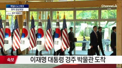 이 대통령, 한미 정상회담 입구서 트럼프 美대통령 마중
