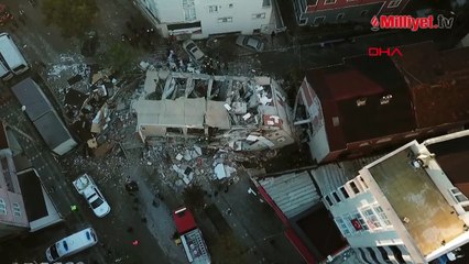 Gebze'de çöken binanın enkazı havadan görüntülendi