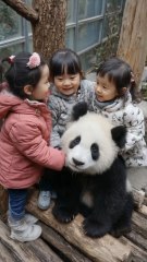 children playing with panda