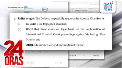 Kampo ni ex-Pres. Duterte, hininging baligtarin ang desisyon ng ICC Pre-Trial Chamber na may hurisdiksyon ang korte sa kaso ng dating pangulo | 24 Oras