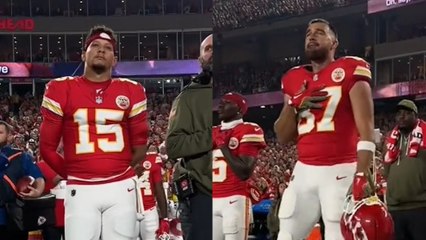 The difference between Patrick Mahomes and Travis Kelce during tje anthem