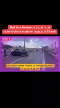 Bari, travolto mentre soccorre un automobilista, morto un ragazzo di 25 anni
