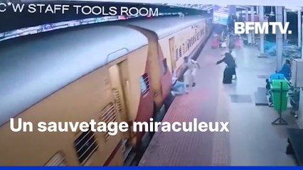 Inde: une femme sauvée in extremis par un policier après avoir glissé en tenant de monter dans un train en marche