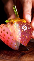 Cutting strawberries in a glass. ASMR