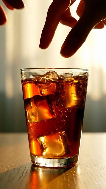 Put ice in tea. ASMR