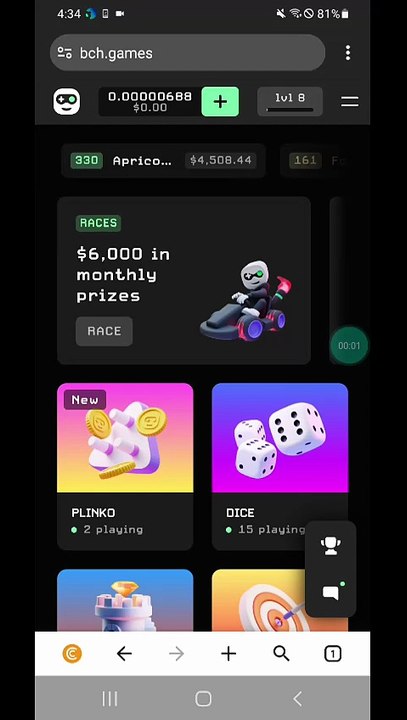 Gané 3000 satoshis bch en bitcoin cash games