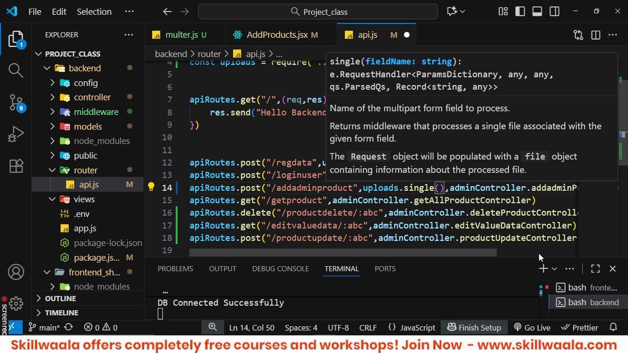 📖 Today’s Class: Building Complete Admin — Add Product (Frontend + Backend) 📅 Skillwaala’s Free Full Stack Web Development Course