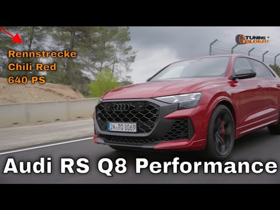 Audi rs q8 performance 2025: 640 ps suv-monster in chilirot auf der rennstrecke