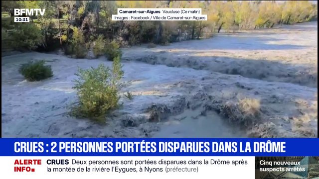 Crues: deux personnes sont portées disparues dans la Drôme après la montée de la rivière de l'Eygues, à Nyons
