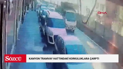 Bayrampaşa'da kamyon tramvay hattındaki korkuluklara çarptı; patlamalar meydana geldi