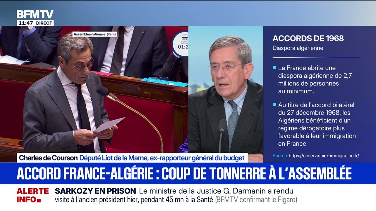 Accords France-Algérie: "On ne peut pas indéfiniment maintenir les accords de 1968", affirme Charles de Courson (député Liot)