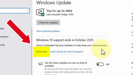 Solve enroll option not showing for windows 10 extended security updates
