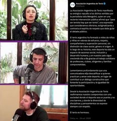 Mengolini tildó de "tontos" a los jugadores de tenis, fue repudiada y redobló la apuesta: se burló de la Asociación Argentina de Tenis