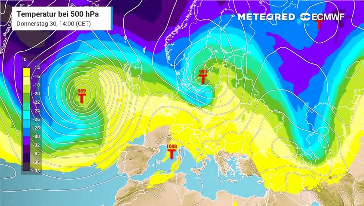 Zwischenhoch Urmi sorgt für eine kurze trockene Wetterphase und Tief Marek für die sehr warmen Herbsttemperaturen.