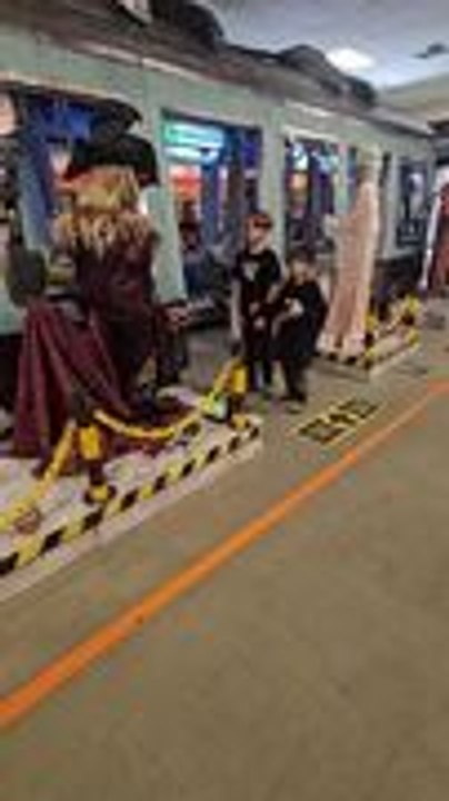 Boys Get Scared by Halloween Spirit Animatronics