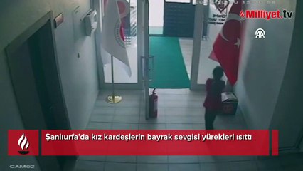 Görüntüler Şanlıurfa'dan! Kız kardeşlerin bayrak sevgisi yürekleri ısıttı
