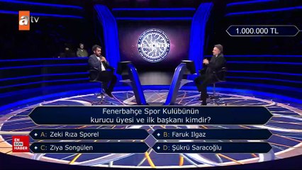 Kim Milyoner Olmak İster yarışmasında 1 milyon TL değerinde Fenerbahçe sorusu
