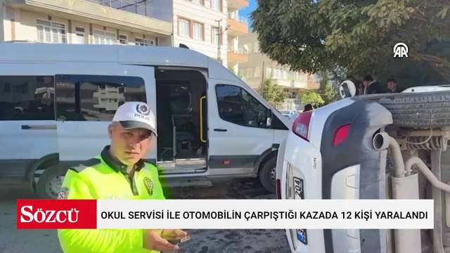 Okul servisi ile otomobilin çarpıştığı kazada 12 kişi yaralandı