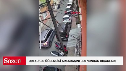 Ortaokul öğrencisi arkadaşını boynundan bıçakladı; o anlar kamerada