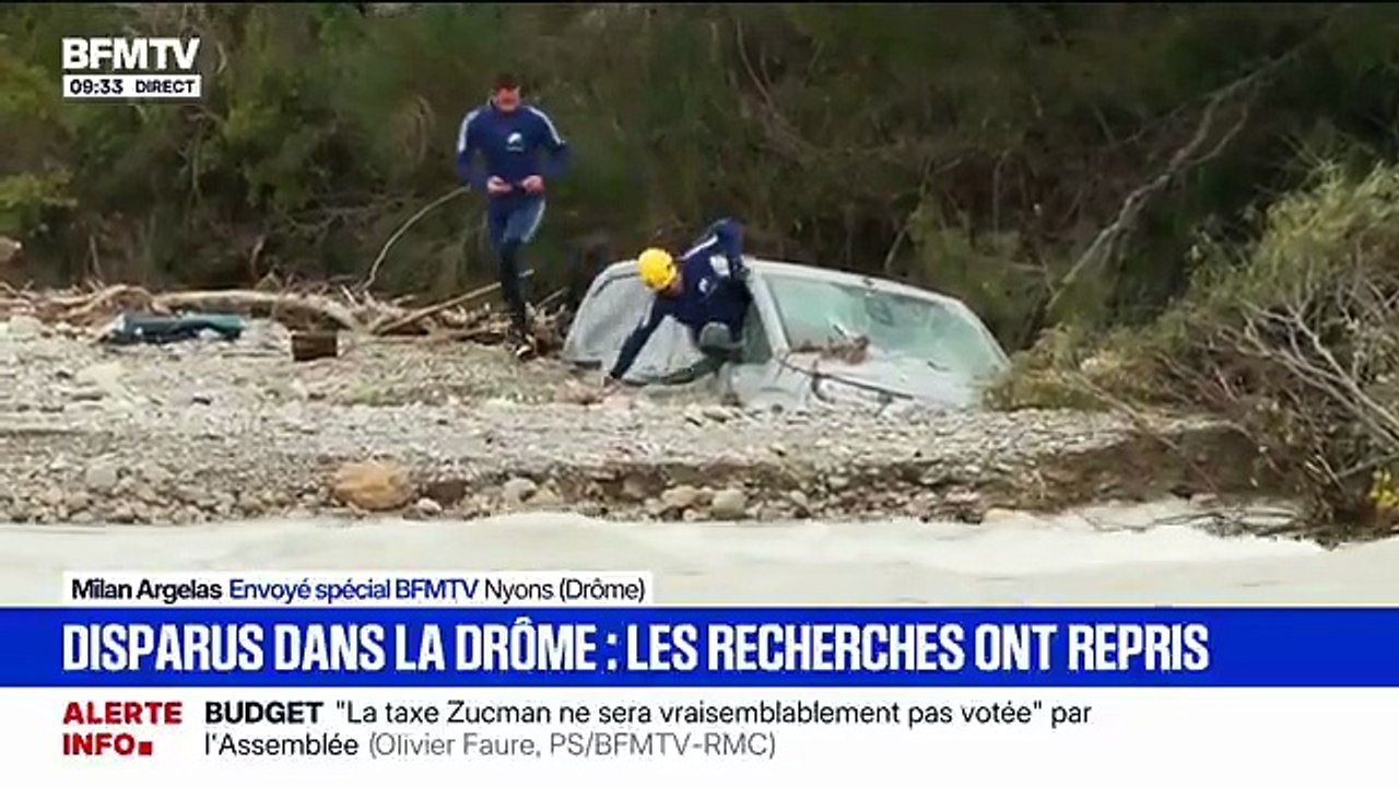 Drôme: Les recherches ont repris ce matin autour de Nyons pour tenter de retrouver deux trentenaires disparus hier, emportés avec leur véhicule par une rivière en crue - VIDEO