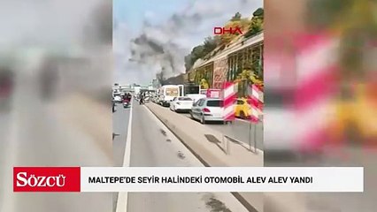 Maltepe'de seyir halindeki otomobil alev alev yandı
