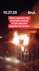 A video shows the moment when a cruise ship burst into flames.