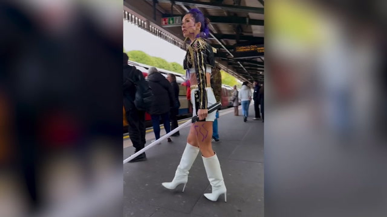 Myleene Klass stuns Tube passengers in Hampstead with latex Pokemon outfit