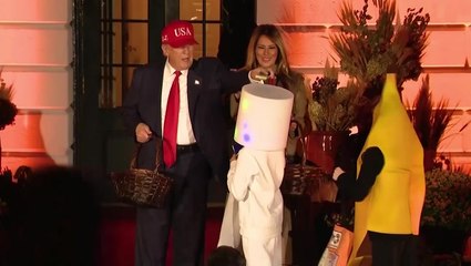 Trump puts candy on kid’s costumed head at White House Halloween event - again