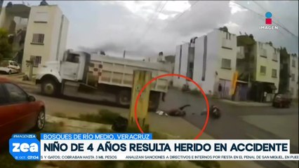 Madre e hijo resultan lesionados tras impactarse con un camión en Veracruz