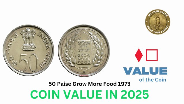 50 Paise Grow More Food 1973 Coin Value, 50 Paise Grow More Food 1973 Coin Price, 50 Paise Grow More Food 1973 Coin Rate