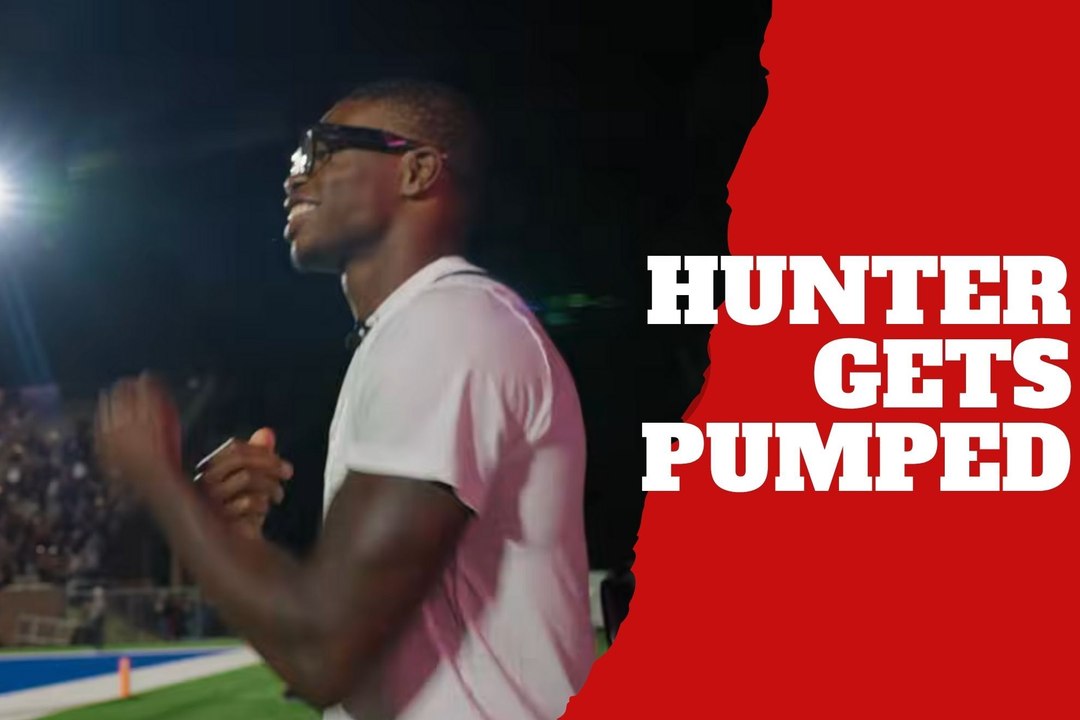 Travis Hunter gets pumped with a high school celly and tries to imitate it