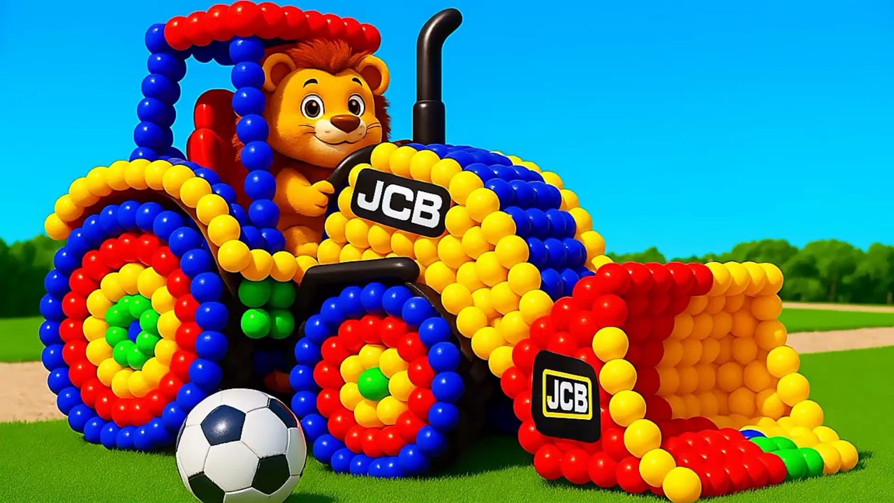 The mascot vibrato assistant JCB, Tractor placed on the football field is popular, co-produced, and creative
