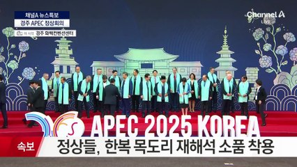 APEC 정상들 단체 기념촬영…이 대통령, 각국 정상들과 악수·담소